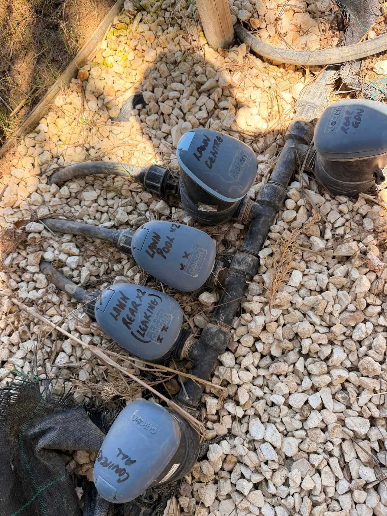 Irrigation valves labelled by zone